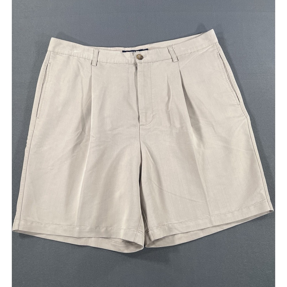 Chaps Golf Chino Pleated Men's 8" Shorts Size 38 Khaki Tan Classic Preppy Twill